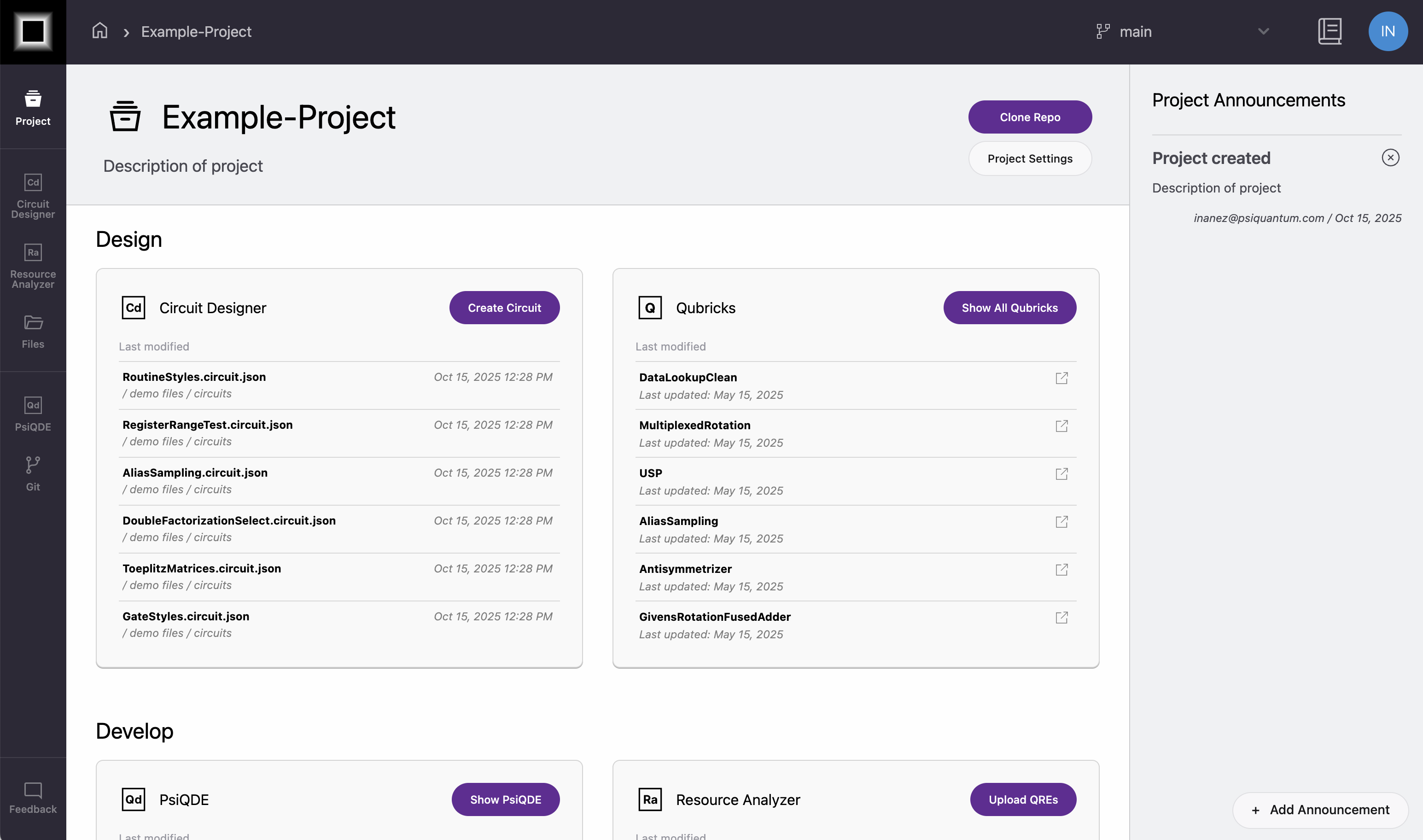 Project dashboard