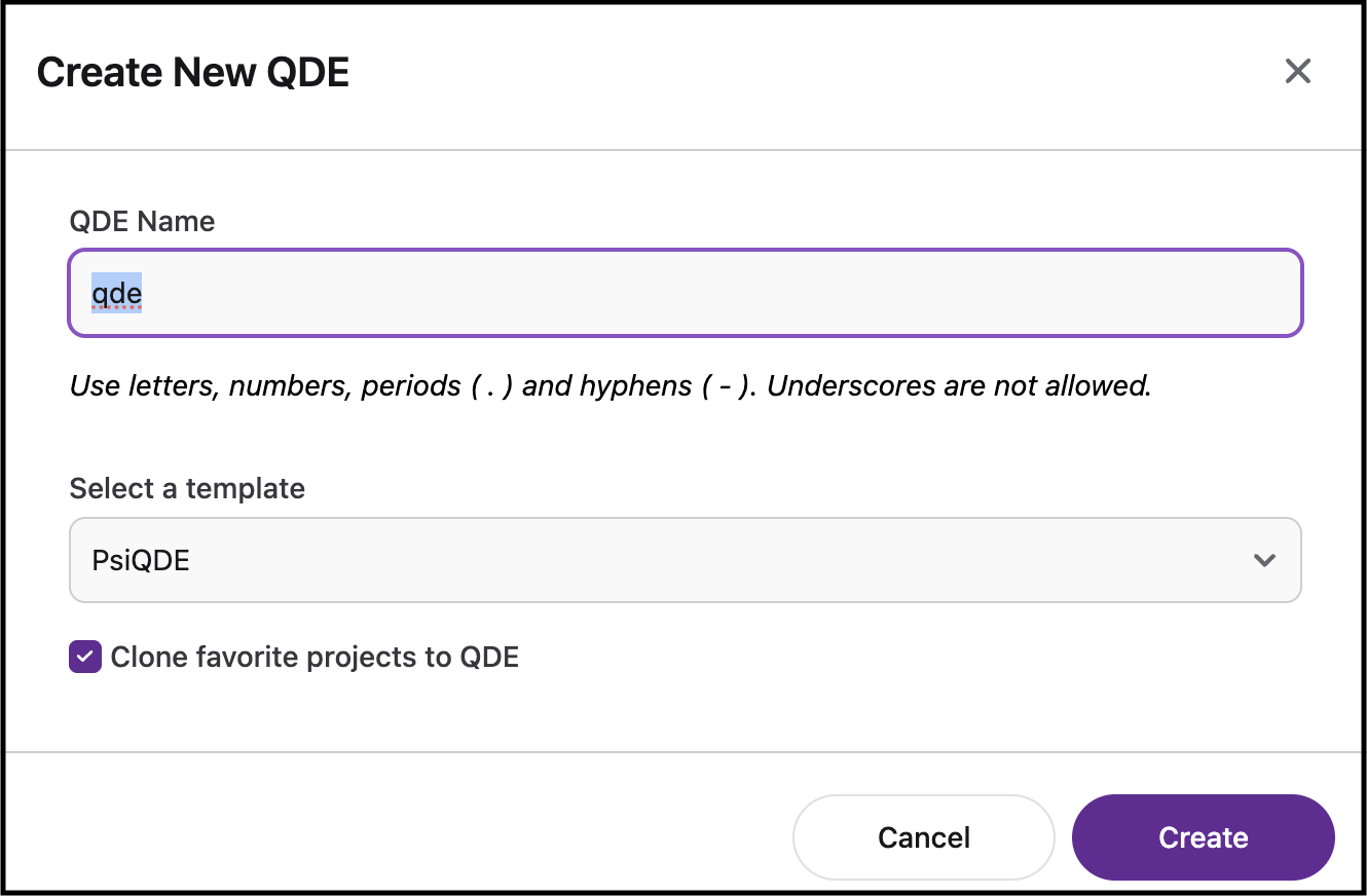Create QDE Dialog