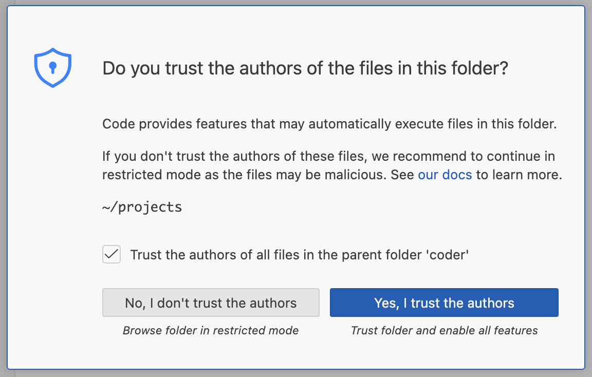 VS Code Trust Dialog